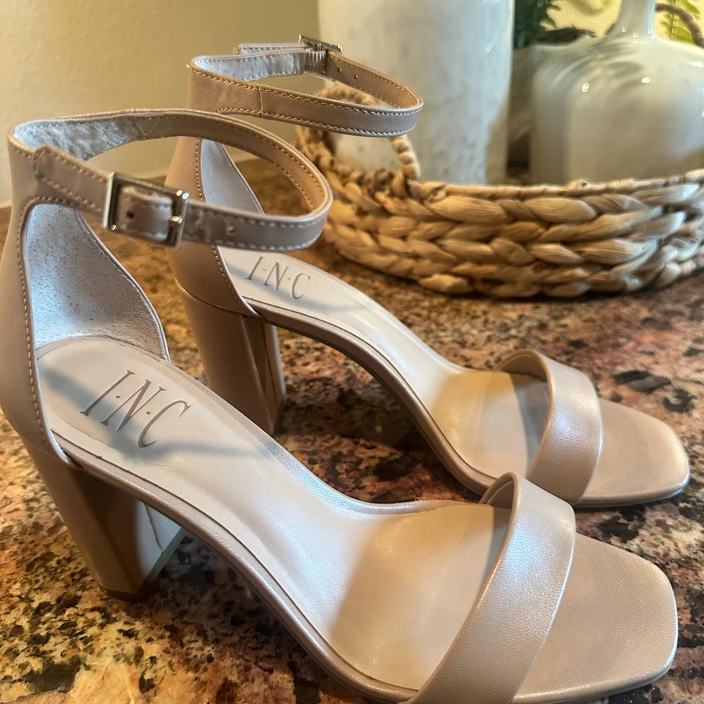 INC Women's Nude 3 inch Ankle Strap Heels. Excellent condition.